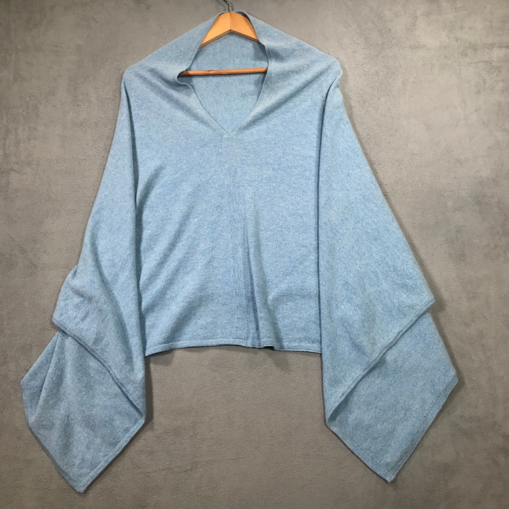Alashan Cashmere Luxe Poncho Blue 100% Cashmere V-Neck Wrap One Size OS